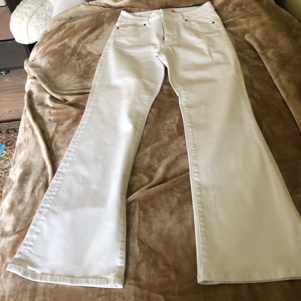 white jeans midrise flare legs
